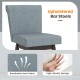Gray upholstered bar stool with rubber wood legs, featuring a breathable linen fabric and high-density sponge cushion.