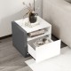 Modern minimalist nightstand with drawer and open compartment, perfect for bedroom storage and organization.