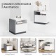 Modern minimalist nightstand with drawer, featuring a spacious tabletop and open compartment for organized storage.