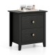 Modern black nightstand with two drawers, featuring a textured design and sturdy legs, ideal for small spaces.