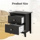 Modern black nightstand with two drawers, featuring a wide tabletop and dimensions of 20"x22" for small spaces.