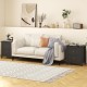 Black modern nightstand with two drawers, featuring a wide tabletop, ideal for small spaces in bedrooms or living rooms.