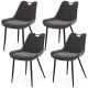 Set of 4 gray dining chairs with faux leather upholstery and metal legs, featuring ergonomic design and cutout handles.