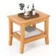 20-inch teak shower bench with curved top, storage shelf, and anti-slip feet, perfect for towels and shower supplies.