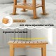 20-inch non-slip shower bench with a curved seat, solid teak construction, and adjustable foot pads for stability.
