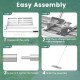 Lawn leveling rake assembly steps showing parts, U-shaped head alignment, and handle attachment for easy setup.