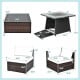 7-piece patio furniture set featuring a 35-inch propane gas fire pit table with waterproof cover and soft cushions.
