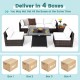 7-piece patio furniture set featuring a 50000 BTU fire pit table, soft cushions, and waterproof cover for outdoor use.
