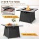 Patio coffee table with 50,000 BTU fire pit, featuring a removable lid and durable PE wicker for outdoor use.