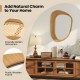 Bohemian irregular wall-mounted mirror with a rustic wooden frame and rattan decoration, perfect for living room or.