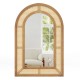 Arched rattan wall-mounted mirror with a natural wooden frame, 35.5"x23.5", perfect for adding rustic charm to any room.