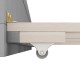 Close-up of the twin size daybed's smooth rolling wheels and sturdy slats support for flexible use in gray.
