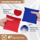 Included red and blue sandbags with double-sided stitching for the Solid Wood Cornhole Board Set, 6" regulation size.