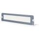 Foldable 71-inch baby bed guard rail in gray with adjustable safety strap and soft padding for toddler safety.