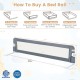 71-inch foldable baby bed guard rail in gray with adjustable safety strap, ideal for toddler safety and easy access.