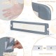 Foldable 71-inch baby bed guard rail in gray with breathable mesh, adjustable strap, and rounded corners for safety.