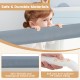Foldable 71-inch baby bed guard rail in gray with soft PP cotton padding and adjustable safety strap for toddler safety.