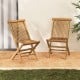 Set of 2 outdoor teak wood chairs with slatted seat and backrest, featuring a folding design for easy storage.