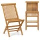 Folding outdoor teak wood chair set with slatted seat and backrest, ideal for yard or beach relaxation.