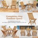 Folding outdoor teak wood chairs set of 2 with slatted seat and backrest, perfect for porch or balcony relaxation.