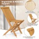 Folding outdoor teak wood chair with slatted seat and 116° inclined backrest for ergonomic support and easy storage.