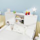 Twin size bed frame with storage headboard and trundle, featuring a white finish and recessed power outlets for.