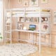 Twin size loft bed in white with integrated desk and shelves, perfect for home or dorm space-saving solutions.