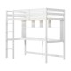 Twin size loft bed in white with integrated desk and shelves, crafted from solid pine wood for home or dorm use.