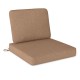 Brown outdoor patio cushion set featuring a large seat cushion and back pillow, crafted from breathable olefin fabric.