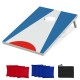 Portable 3 x 2FT cornhole board in blue with foldable legs, includes 4 red and 4 blue tear-resistant bean bags.