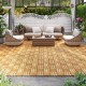Acacia wood interlocking deck tiles in brown, showcasing a natural wood grain design for patios and outdoor spaces.