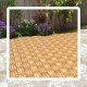 Surface view of interlocking acacia wood deck tiles in brown, featuring spaced slats for quick drainage, perfect for.