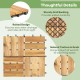 Acacia wood interlocking deck tiles in brown, featuring a raised design for drainage and natural wood grain for outdoor.