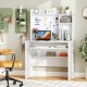 Compact white office computer desk with hutch, featuring a magnetic whiteboard and adjustable shelf for organized.