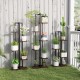 Tall wood plant stand set featuring 6-tier, 5-tier, and 4-tier designs in rustic brown for stylish plant display.