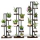 Tall wood plant stand set featuring 6-tier, 5-tier, and 4-tier designs in rustic brown for stylish indoor plant display.