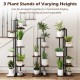Three tall wood plant stands in rustic brown, featuring staggered heights for optimal sunlight and stylish display.