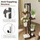 Tall 6-tier rustic brown plant stand with black metal frame, designed for stability and elegant plant display indoors.