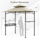 Dimensions of the 8 x 5 feet outdoor grill gazebo with beige canopy, featuring side shelves and hooks for organization.