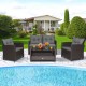 4-piece patio rattan conversation set with gray cushions, including a coffee table, loveseat, and two armchairs by the.