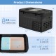 12 Volt car refrigerator dimensions showing capacity for 24 cans, adjustable temperature, and removable divider for.