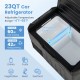 23QT car refrigerator with adjustable temperature, removable divider, and LED lights for camping and travel convenience.