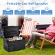 Portable 12 Volt car refrigerator with adjustable temperature, large capacity, and side handles for camping and travel.