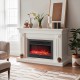 Electric fireplace insert with adjustable thermostat and remote control, enhancing ambiance in a cozy living room.