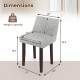 Gray upholstered side leisure chair dimensions with solid rubber wood legs, suitable for living or dining rooms.