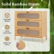 Three-drawer mid-century modern chest of drawers with reeded tempered glass front and solid bamboo frame for organized.