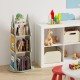 Tree-shaped rotating bookshelf in green with 4 shelves and solid pine wood, perfect for kids' rooms and playrooms.