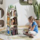 Tree-shaped 4-tier rotating bookshelf in green, featuring solid pine wood and 360° display for kids' rooms and.