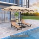 Double-sided 15.5 ft beige patio umbrella with LED solar lights, crank handle, and air vent for outdoor shade.