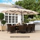 15.5 ft extra-large beige patio umbrella with LED solar lights, double-sided design, ideal for outdoor shade and.